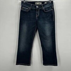 BKE Culture Jeans Womens 27 Dark Wash Straight Cropped Denim Distressed Stitch